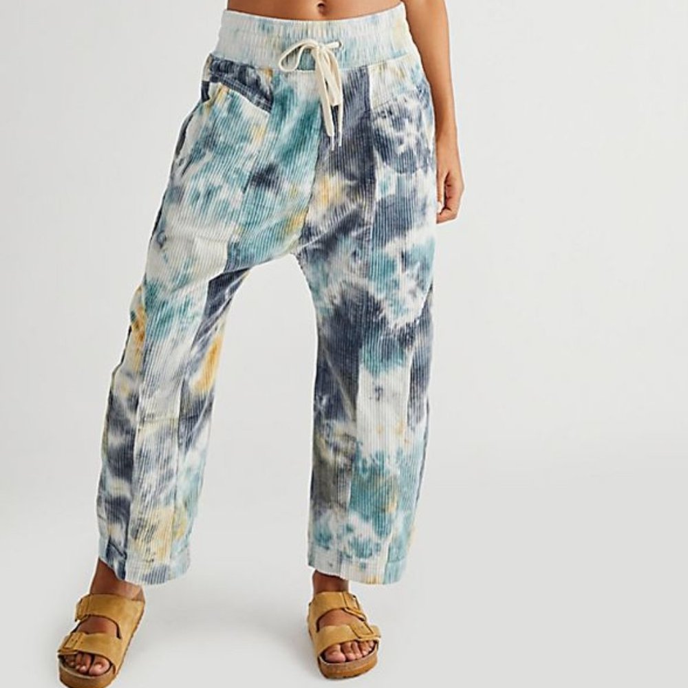 Free People We The Free Arcadia Oversized Corduroy Tye Dye Harem Pants Size XS